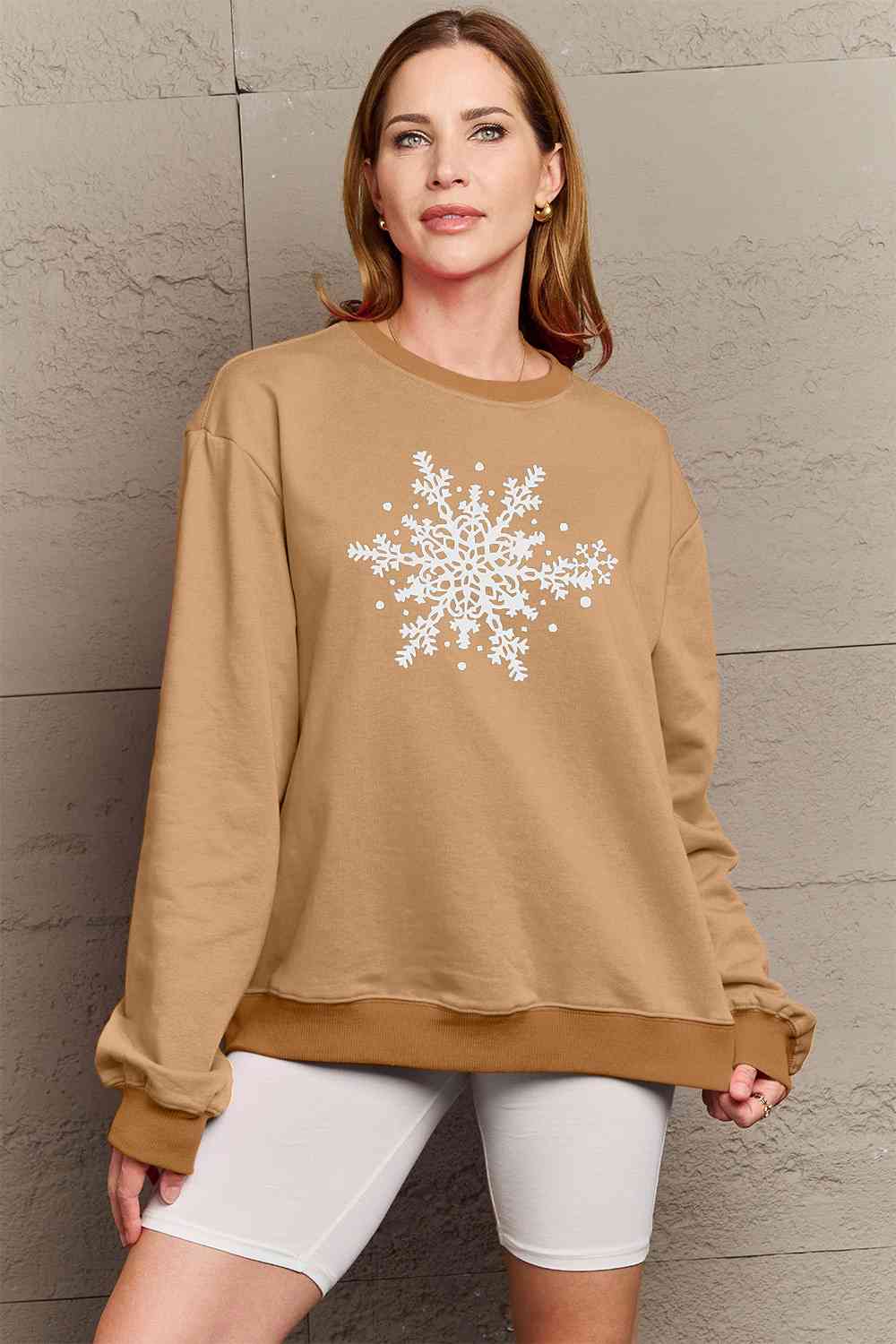 Simply Love Full Size Snowflake Graphic Sweatshirt BLUE ZONE PLANET