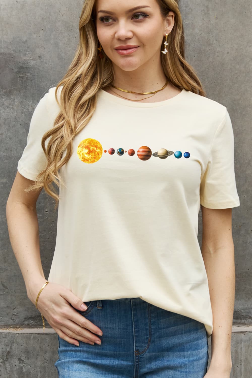 Simply Love Full Size Solar System Graphic Cotton Tee BLUE ZONE PLANET