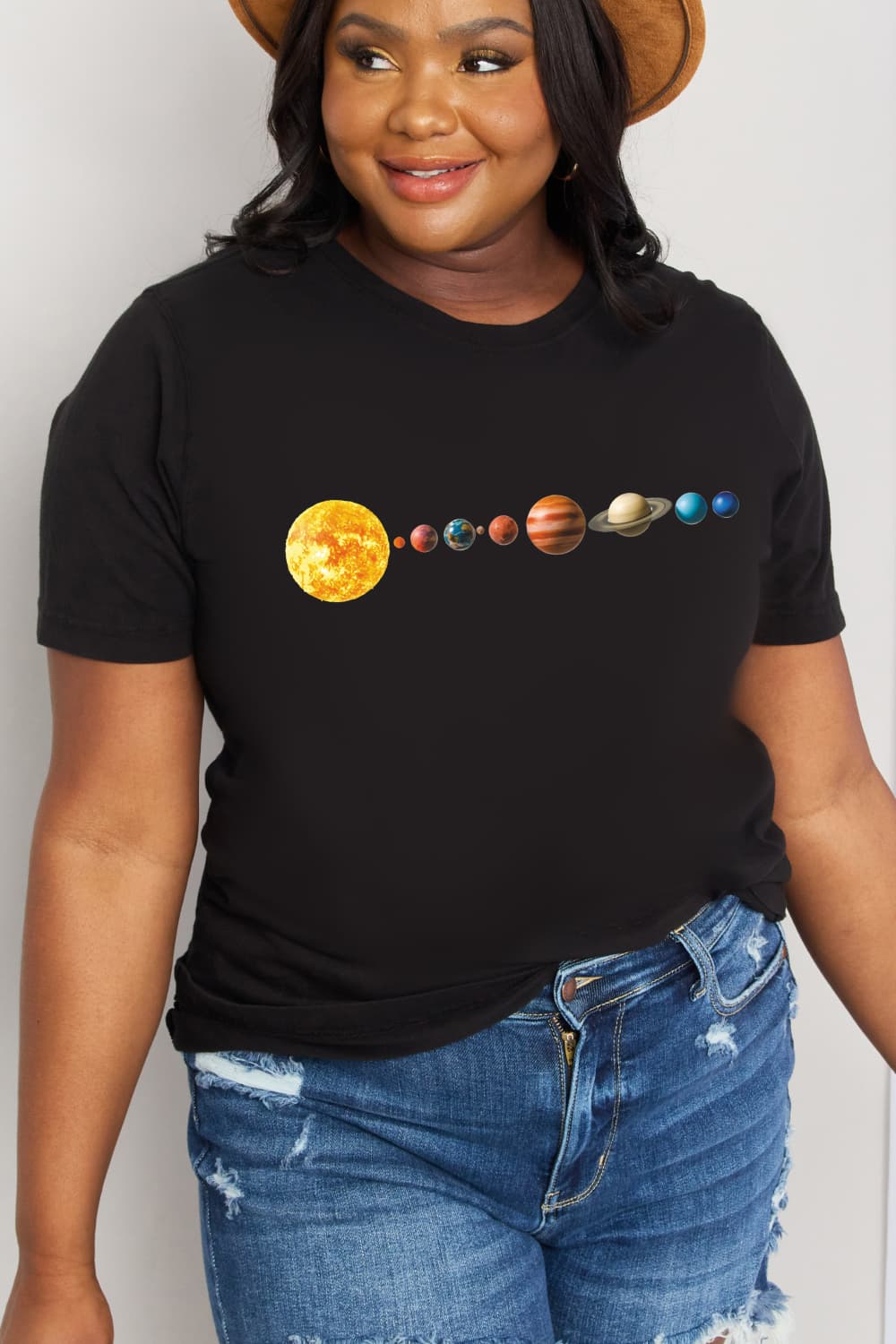 Simply Love Full Size Solar System Graphic Cotton Tee BLUE ZONE PLANET