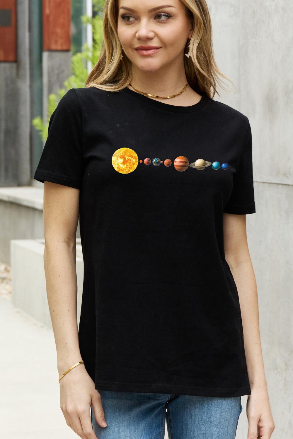 Simply Love Full Size Solar System Graphic Cotton Tee BLUE ZONE PLANET