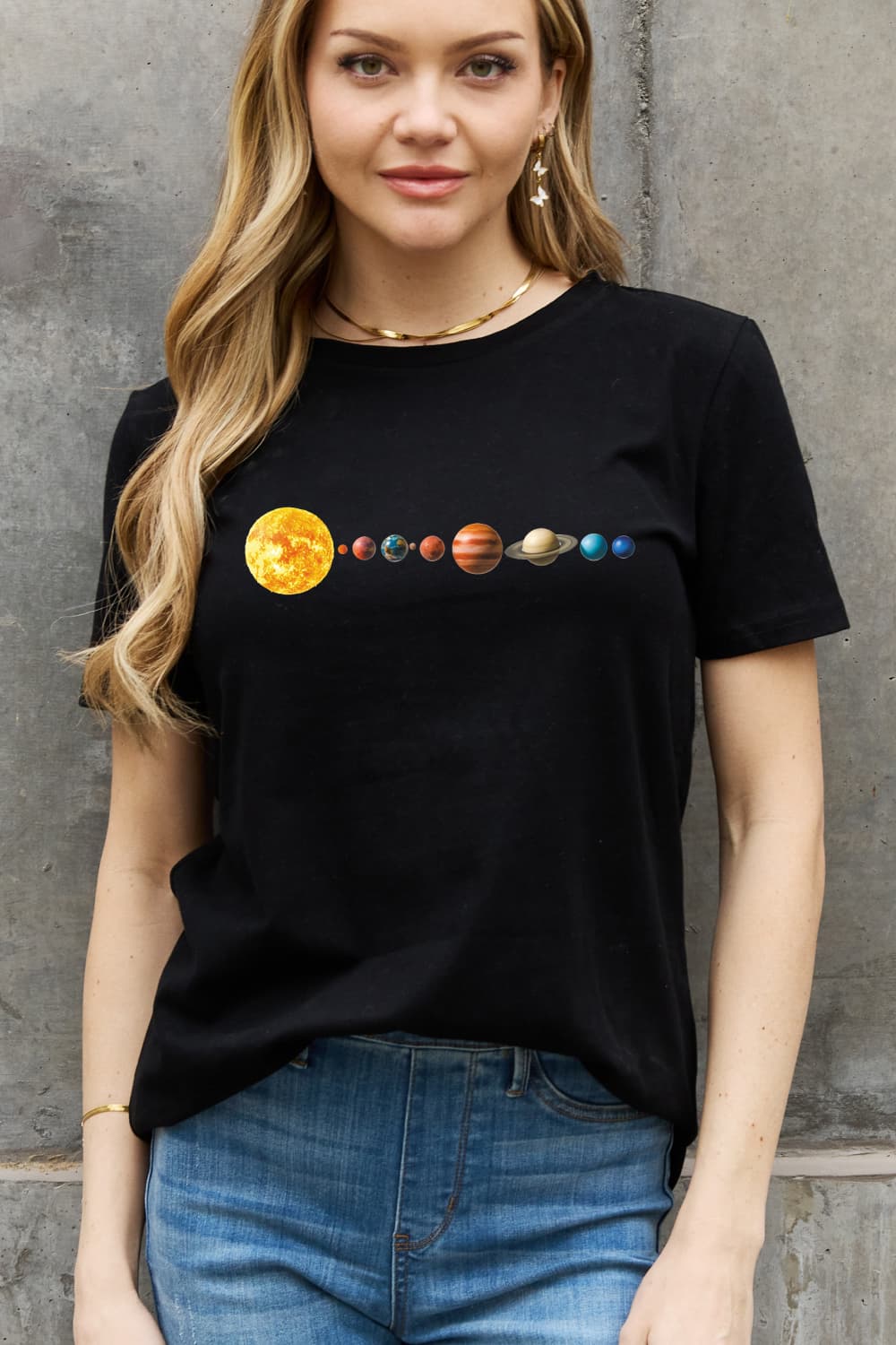 Simply Love Full Size Solar System Graphic Cotton Tee BLUE ZONE PLANET