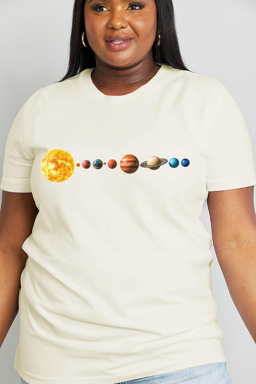 Simply Love Full Size Solar System Graphic Cotton Tee BLUE ZONE PLANET