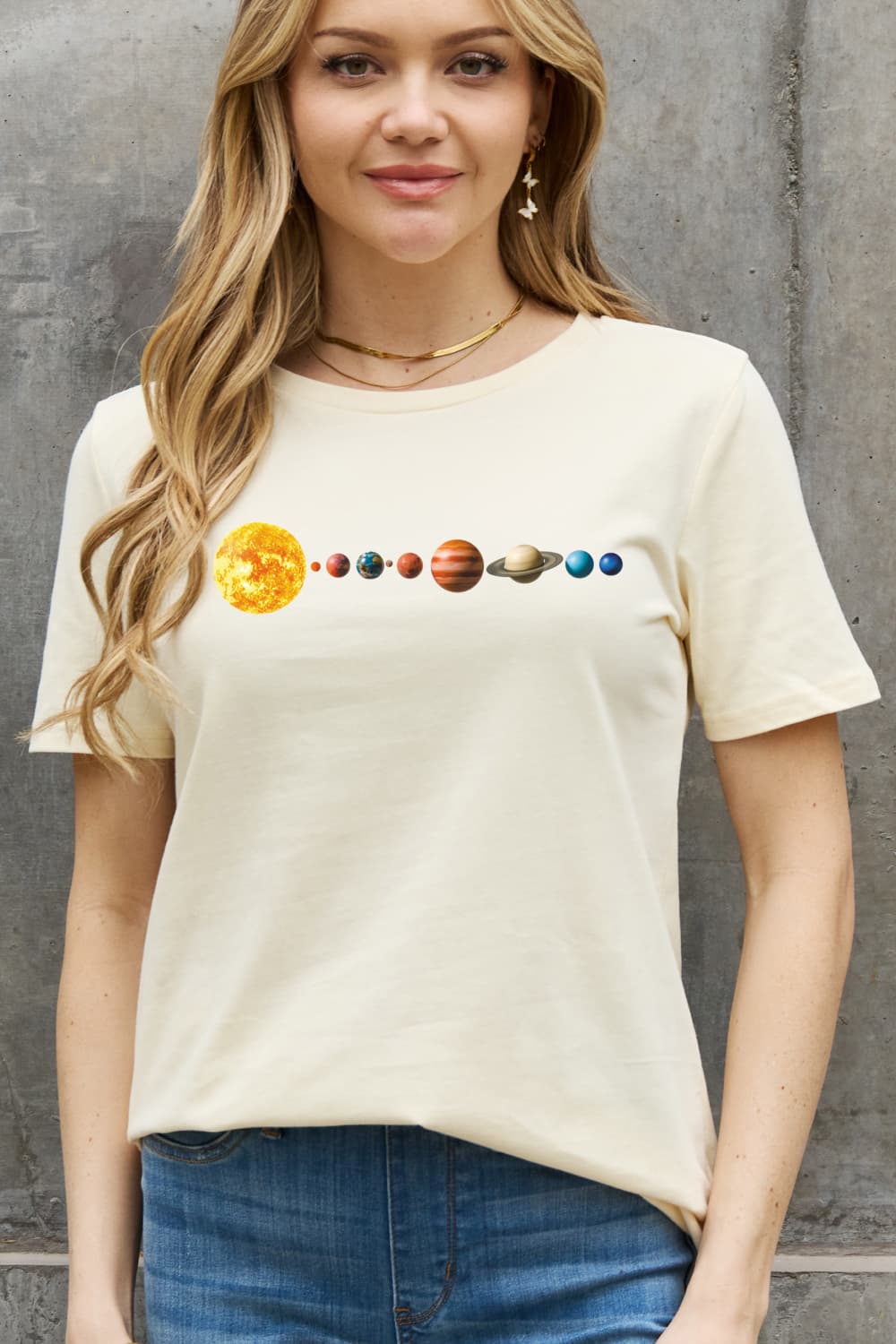 Simply Love Full Size Solar System Graphic Cotton Tee BLUE ZONE PLANET