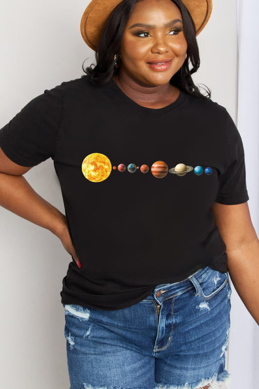 Simply Love Full Size Solar System Graphic Cotton Tee BLUE ZONE PLANET