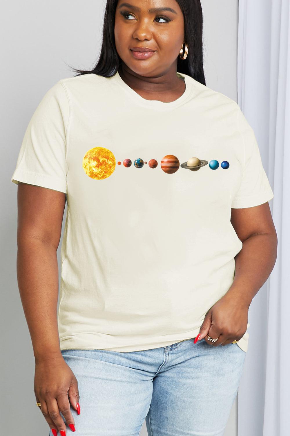 Simply Love Full Size Solar System Graphic Cotton Tee BLUE ZONE PLANET