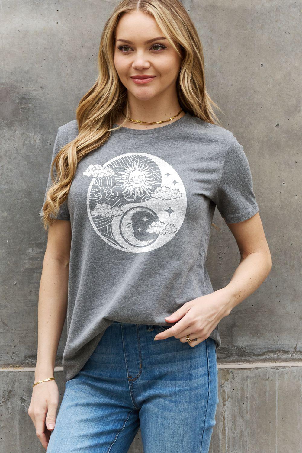 Simply Love Full Size Sun and Moon Graphic Cotton Tee BLUE ZONE PLANET