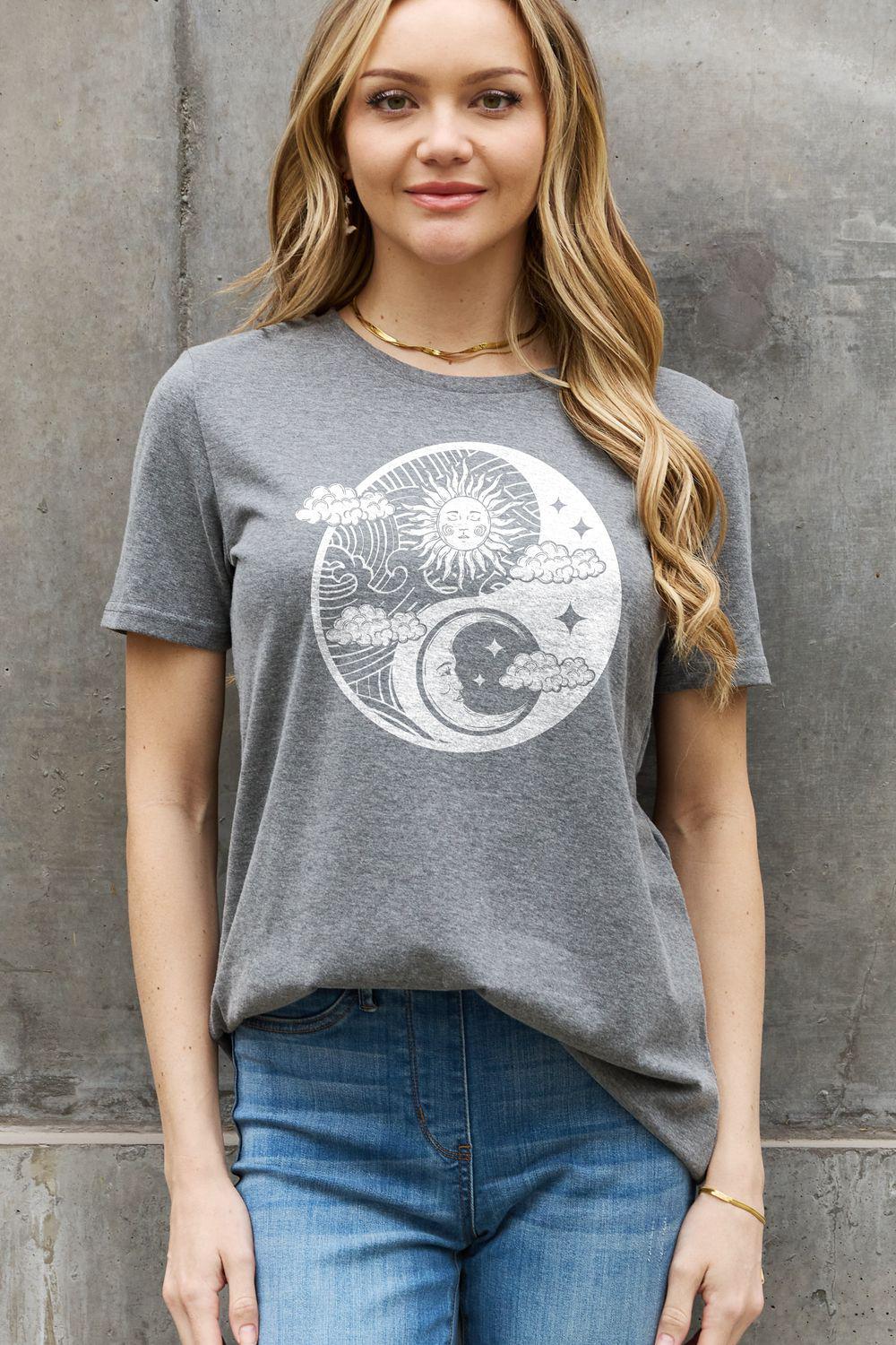 Simply Love Full Size Sun and Moon Graphic Cotton Tee BLUE ZONE PLANET