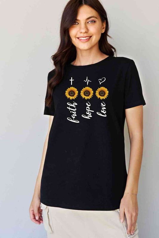 Simply Love Full Size Sunflower Graphic T-Shirt-TOPS / DRESSES-[Adult]-[Female]-Black-S-2022 Online Blue Zone Planet