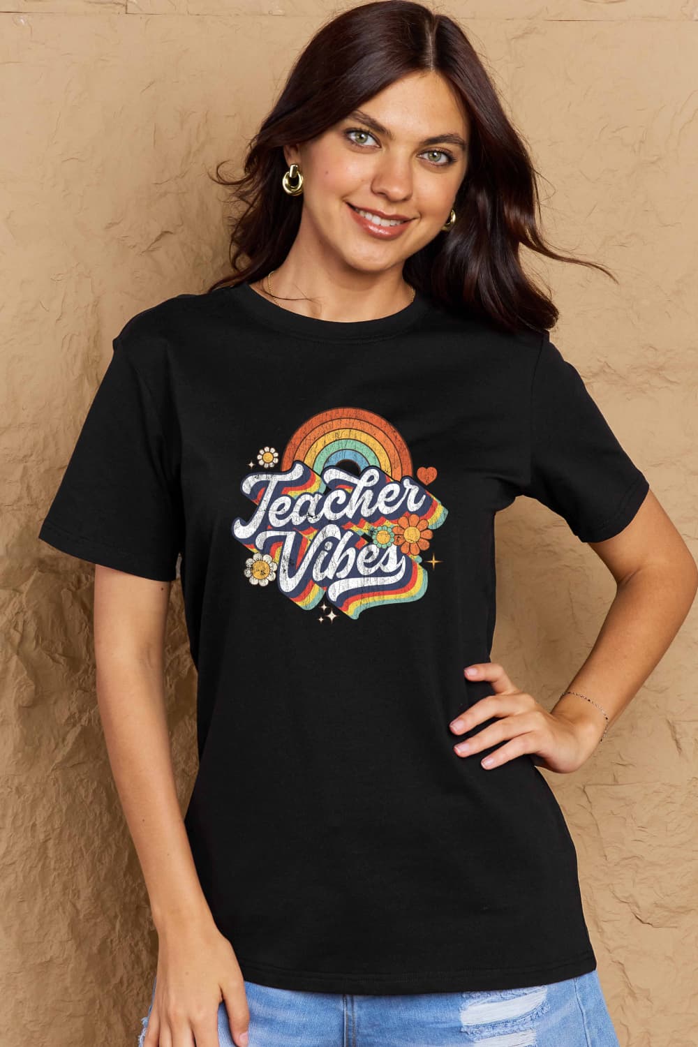 Simply Love Full Size TEACHER VIBES Graphic Cotton T-Shirt BLUE ZONE PLANET