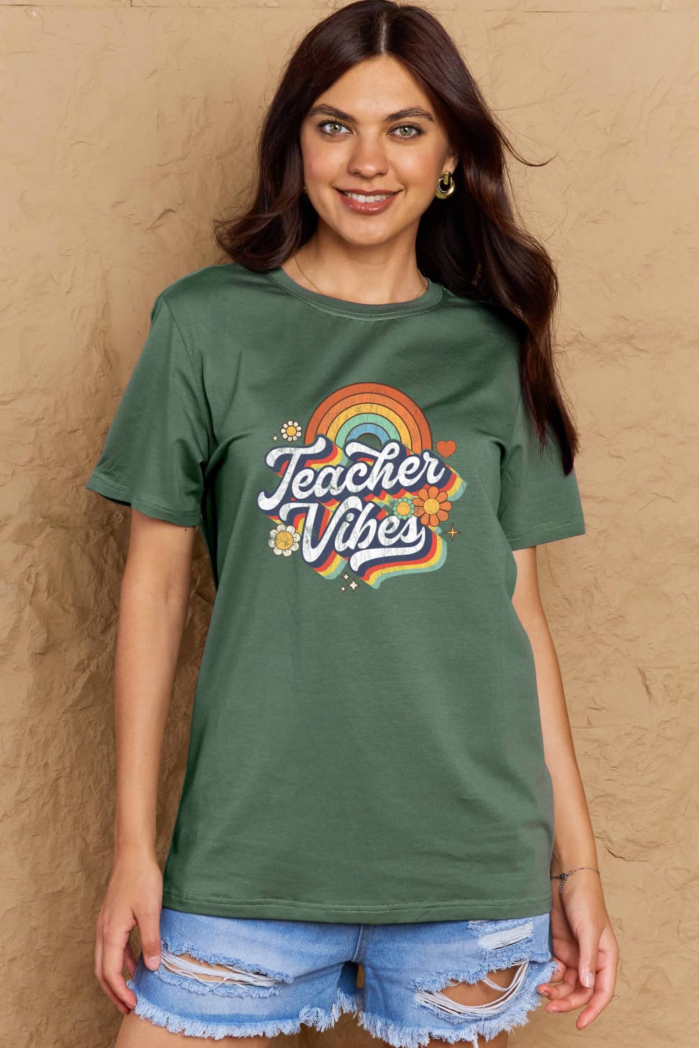 Simply Love Full Size TEACHER VIBES Graphic Cotton T-Shirt BLUE ZONE PLANET