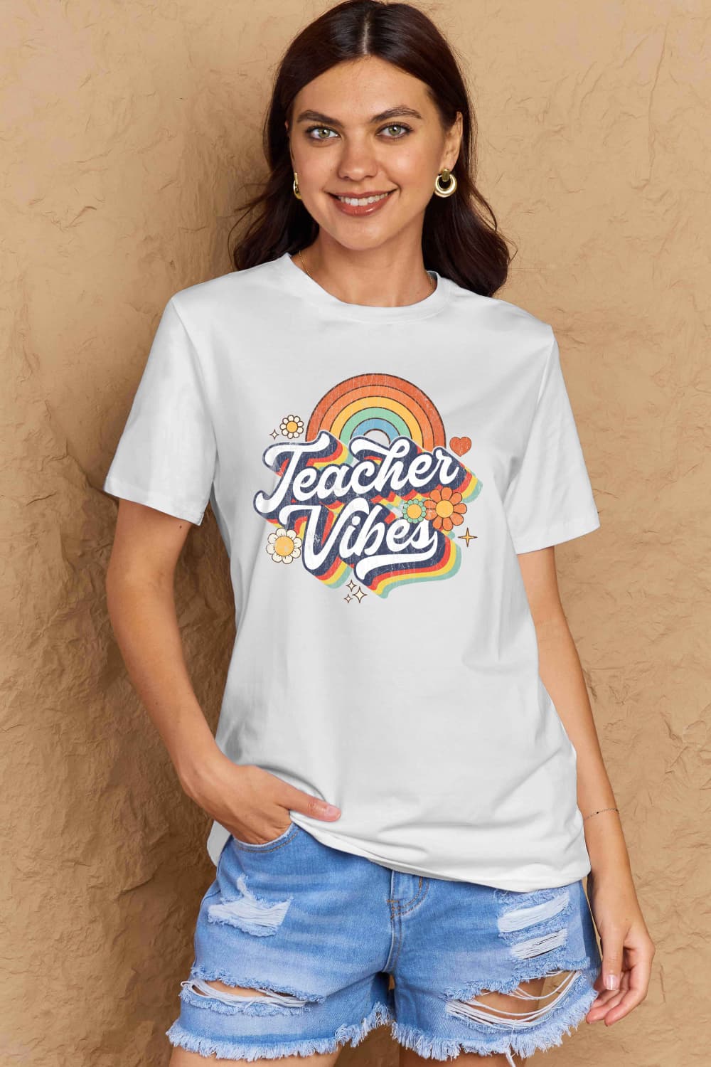 Simply Love Full Size TEACHER VIBES Graphic Cotton T-Shirt BLUE ZONE PLANET