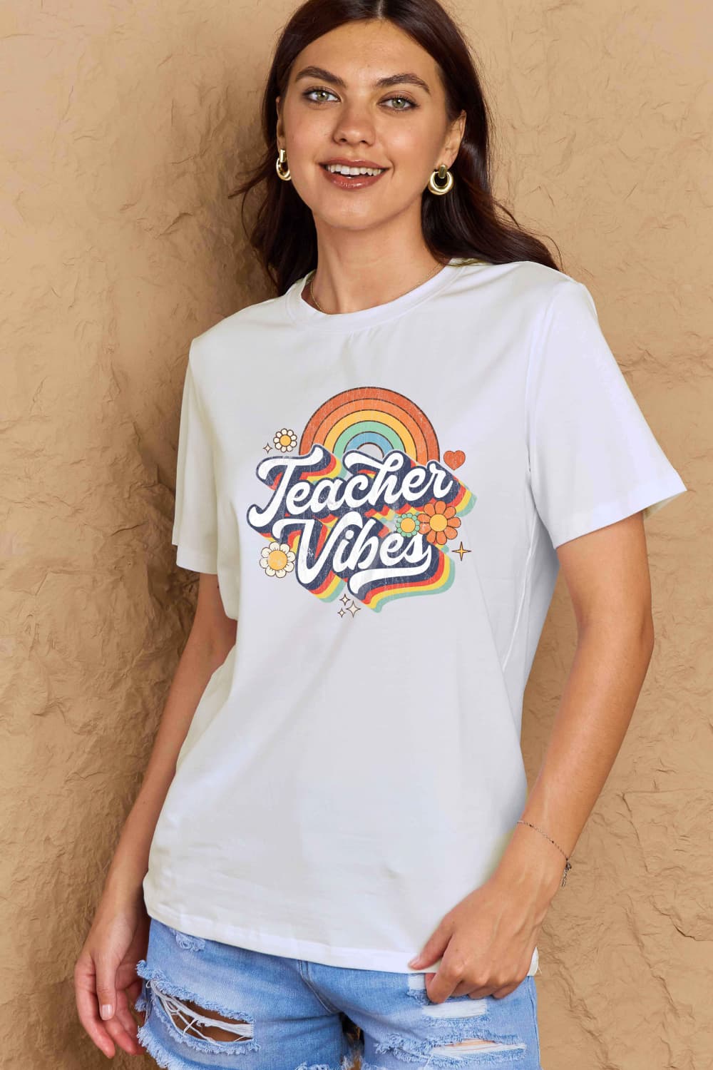 Simply Love Full Size TEACHER VIBES Graphic Cotton T-Shirt BLUE ZONE PLANET