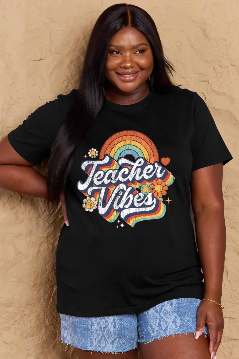 Simply Love Full Size TEACHER VIBES Graphic Cotton T-Shirt BLUE ZONE PLANET