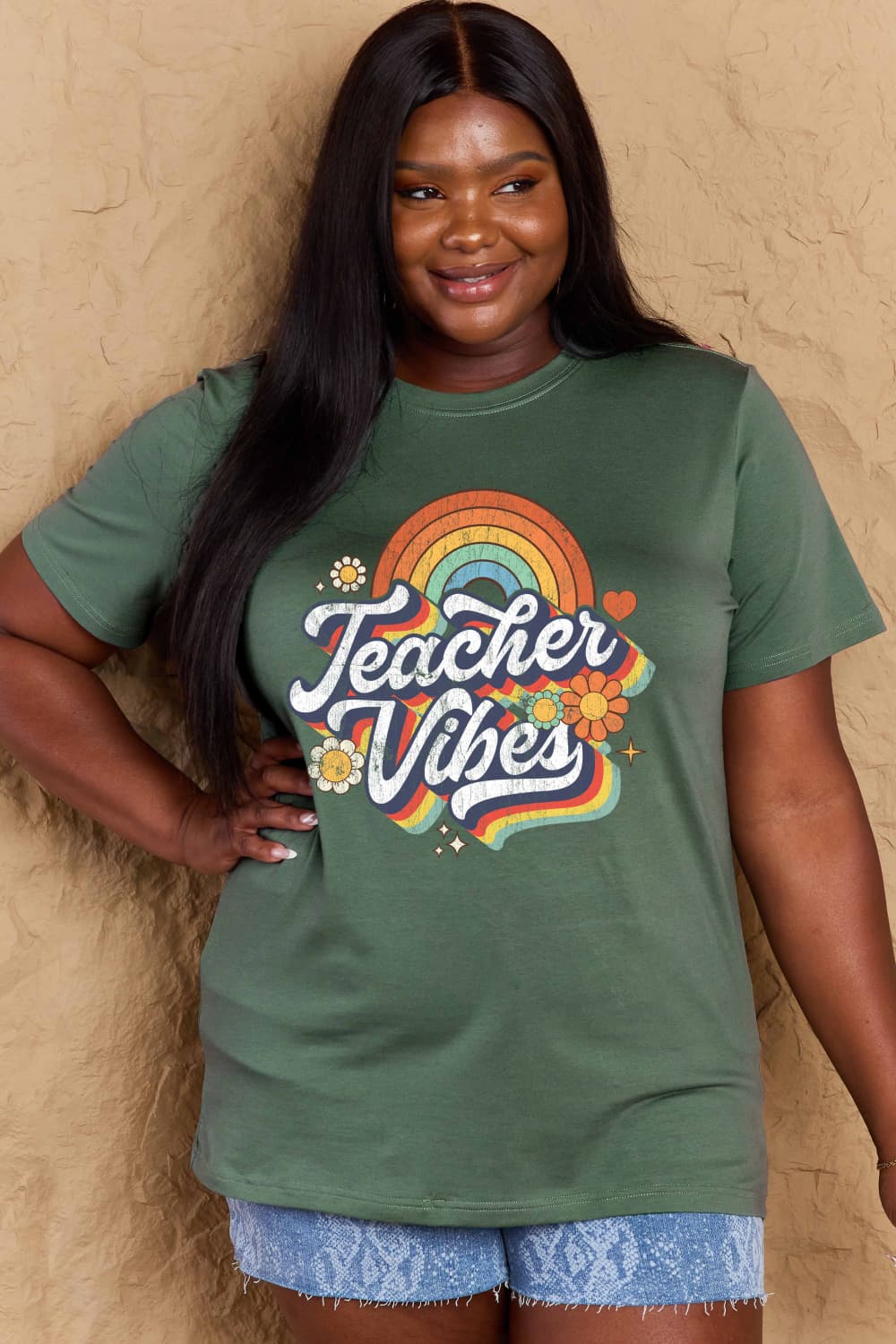 Simply Love Full Size TEACHER VIBES Graphic Cotton T-Shirt BLUE ZONE PLANET