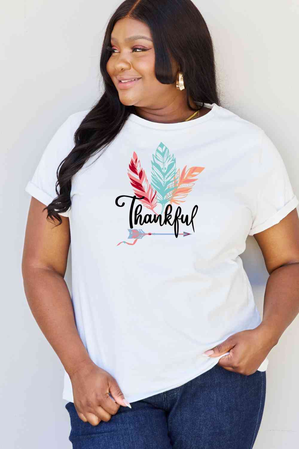 Simply Love Full Size THANKFUL Graphic T-Shirt BLUE ZONE PLANET