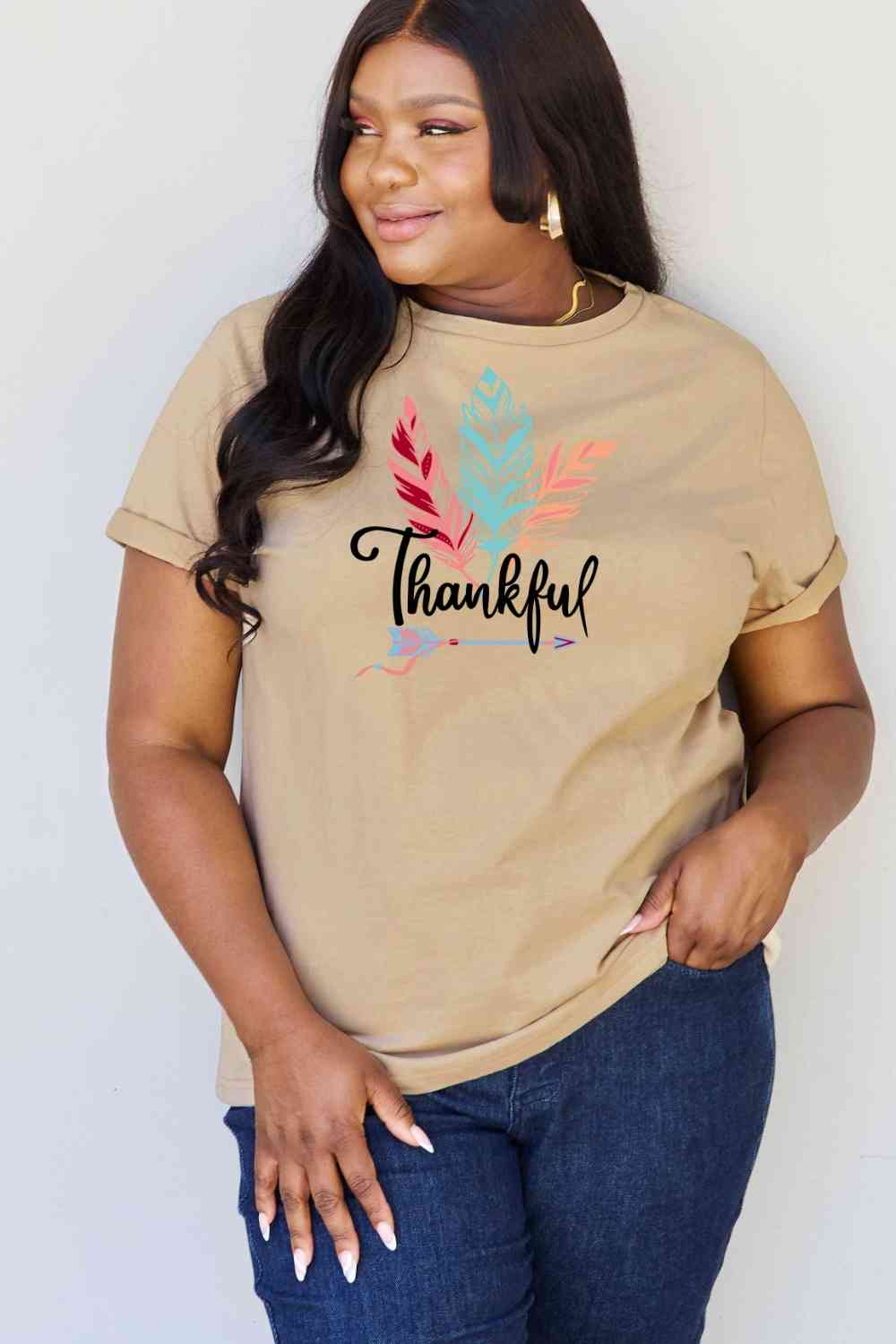 Simply Love Full Size THANKFUL Graphic T-Shirt BLUE ZONE PLANET