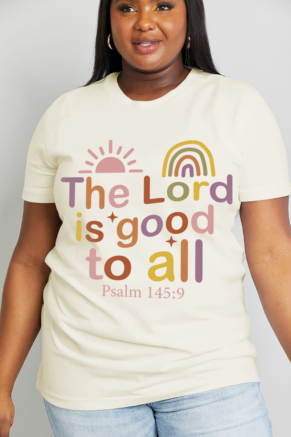 Simply Love Full Size THE LORD IS GOOD TO ALL PSALM 145:9 Graphic Cotton Tee BLUE ZONE PLANET