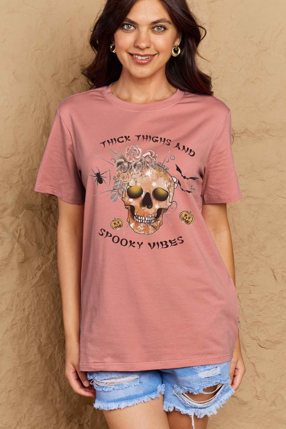 Simply Love Full Size THICK THIGHS AND SPOOKY VIBES Graphic Cotton T-Shirt BLUE ZONE PLANET