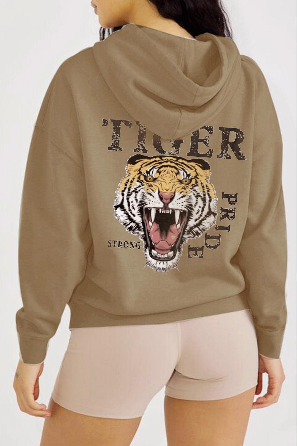 Simply Love Full Size TIGER STRONG PRIDE Graphic Hoodie BLUE ZONE PLANET