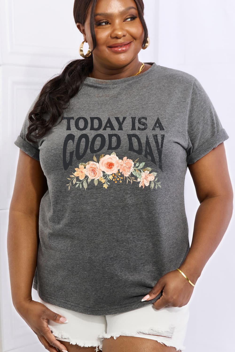 Simply Love Full Size TODAY IS A GOOD DAY Graphic Cotton Tee BLUE ZONE PLANET