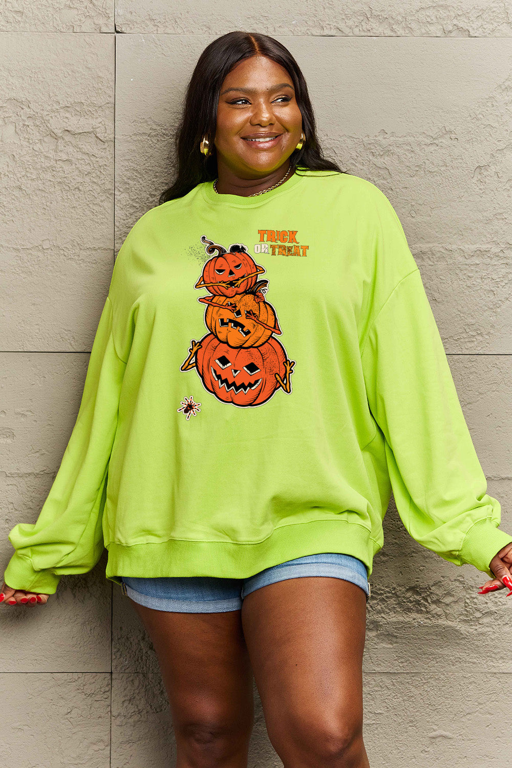 Simply Love Full Size TRICK OR TREAT Graphic Sweatshirt BLUE ZONE PLANET