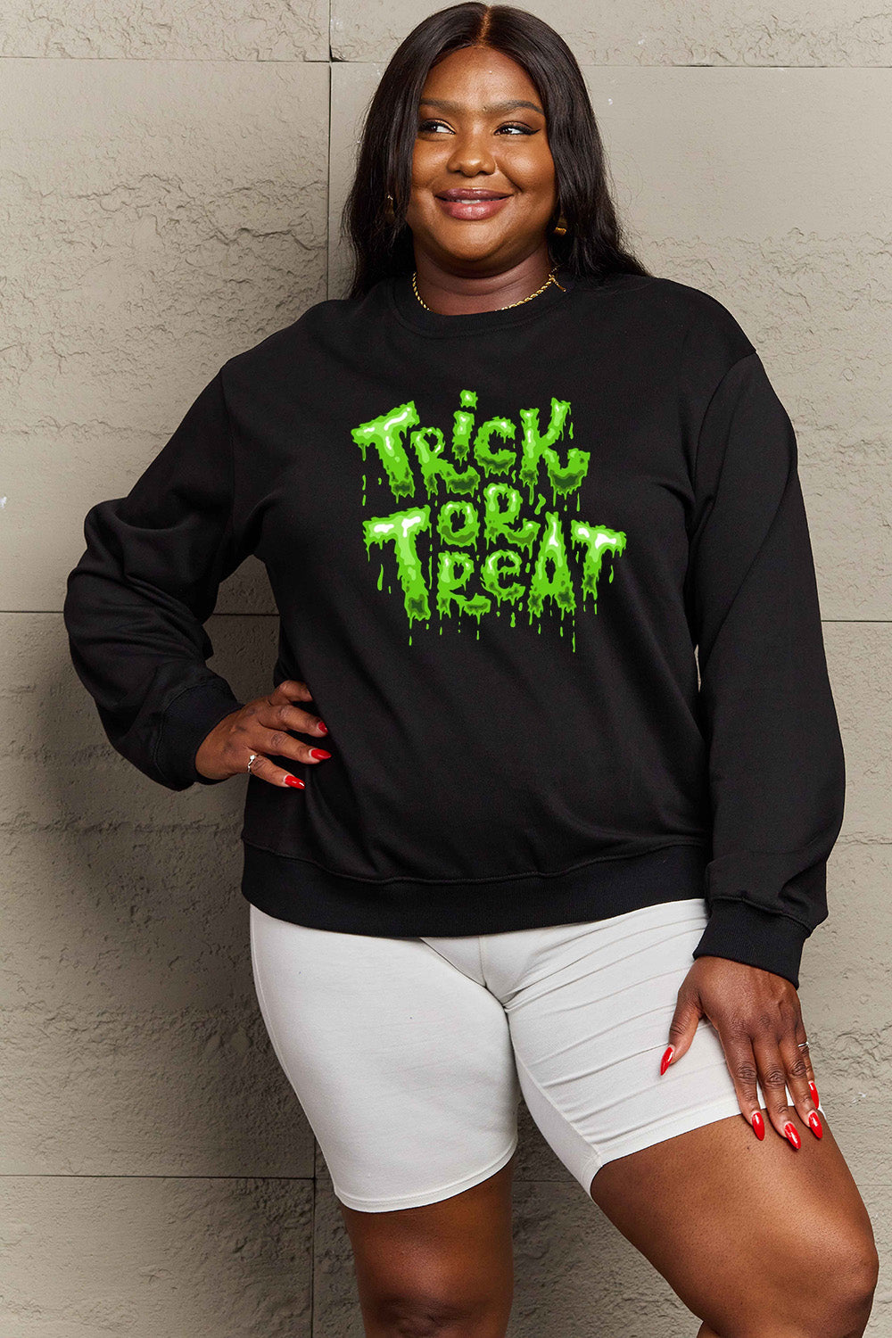 Simply Love Full Size TRICK OR TREAT Graphic Sweatshirt BLUE ZONE PLANET