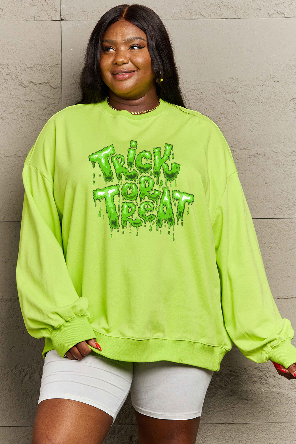 Simply Love Full Size TRICK OR TREAT Graphic Sweatshirt BLUE ZONE PLANET