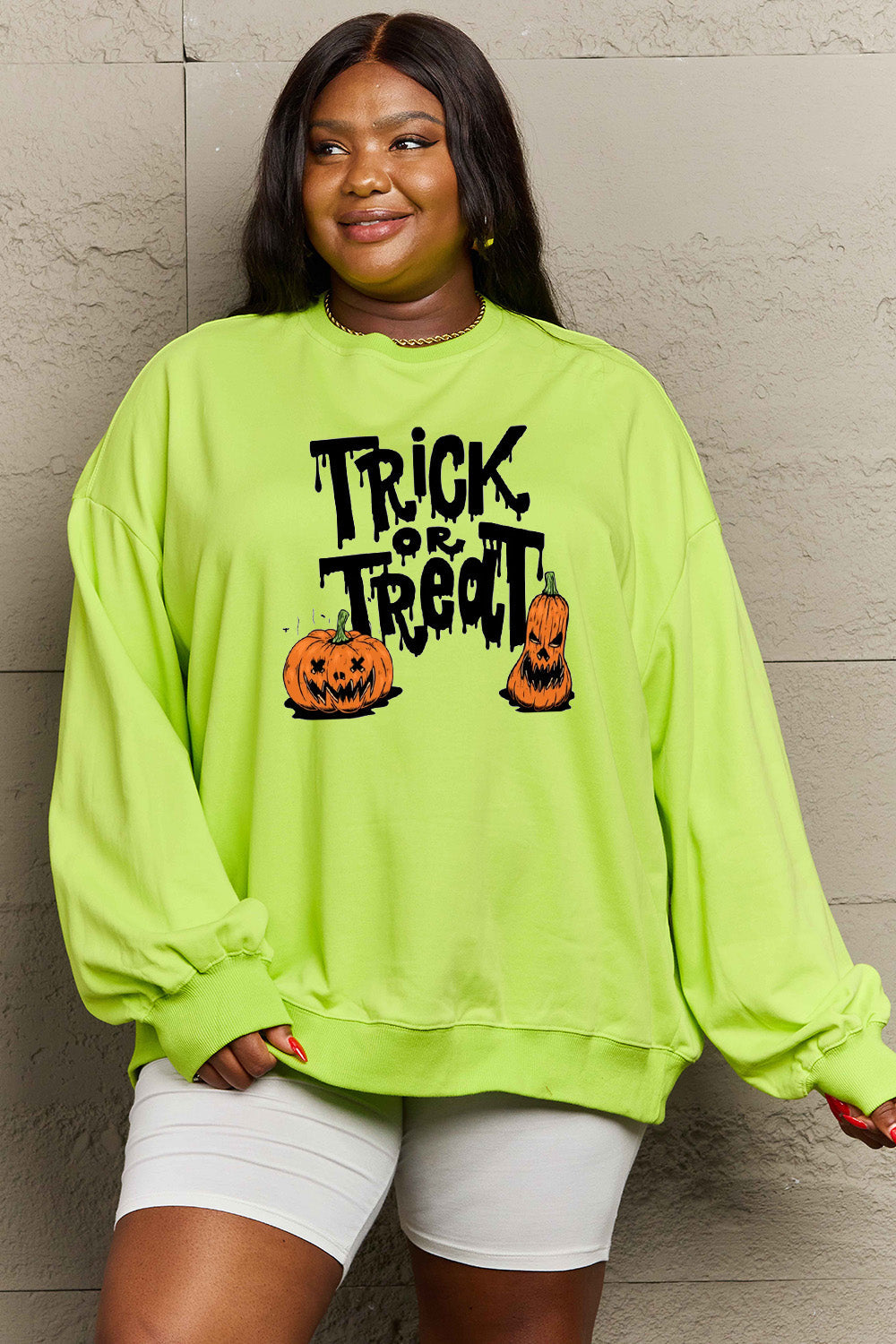 Simply Love Full Size TRICK OR TREAT Graphic Sweatshirt BLUE ZONE PLANET