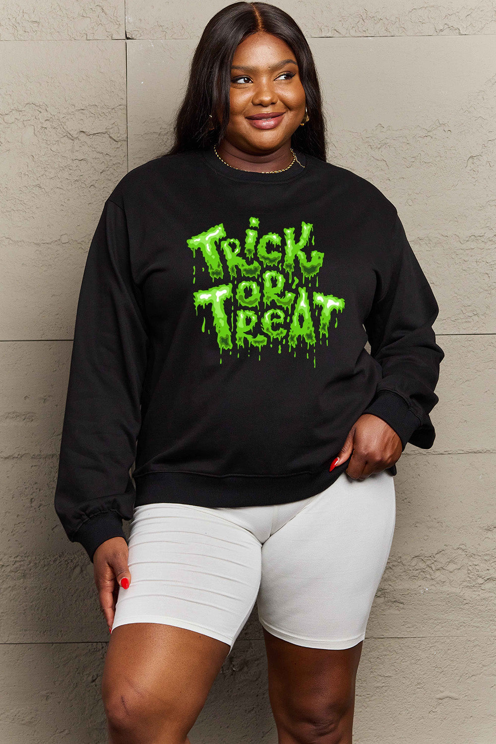 Simply Love Full Size TRICK OR TREAT Graphic Sweatshirt BLUE ZONE PLANET