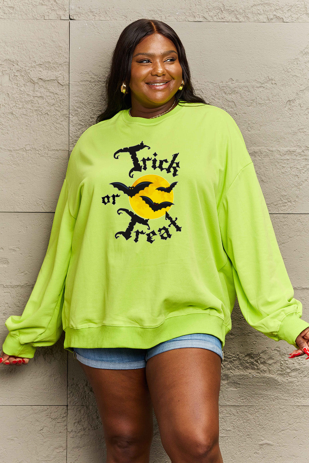 Simply Love Full Size TRICK OR TREAT Graphic Sweatshirt BLUE ZONE PLANET