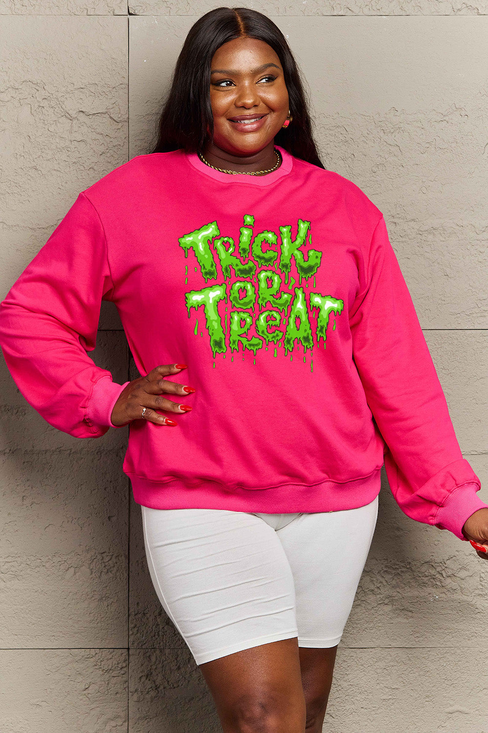 Simply Love Full Size TRICK OR TREAT Graphic Sweatshirt BLUE ZONE PLANET