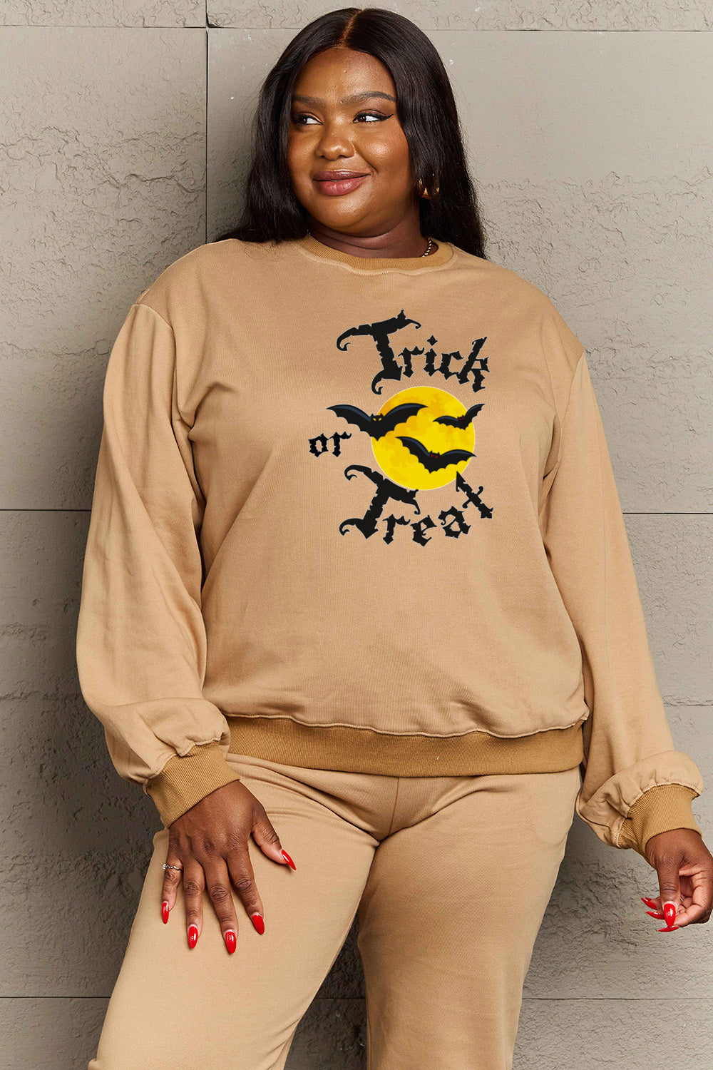 Simply Love Full Size TRICK OR TREAT Graphic Sweatshirt BLUE ZONE PLANET