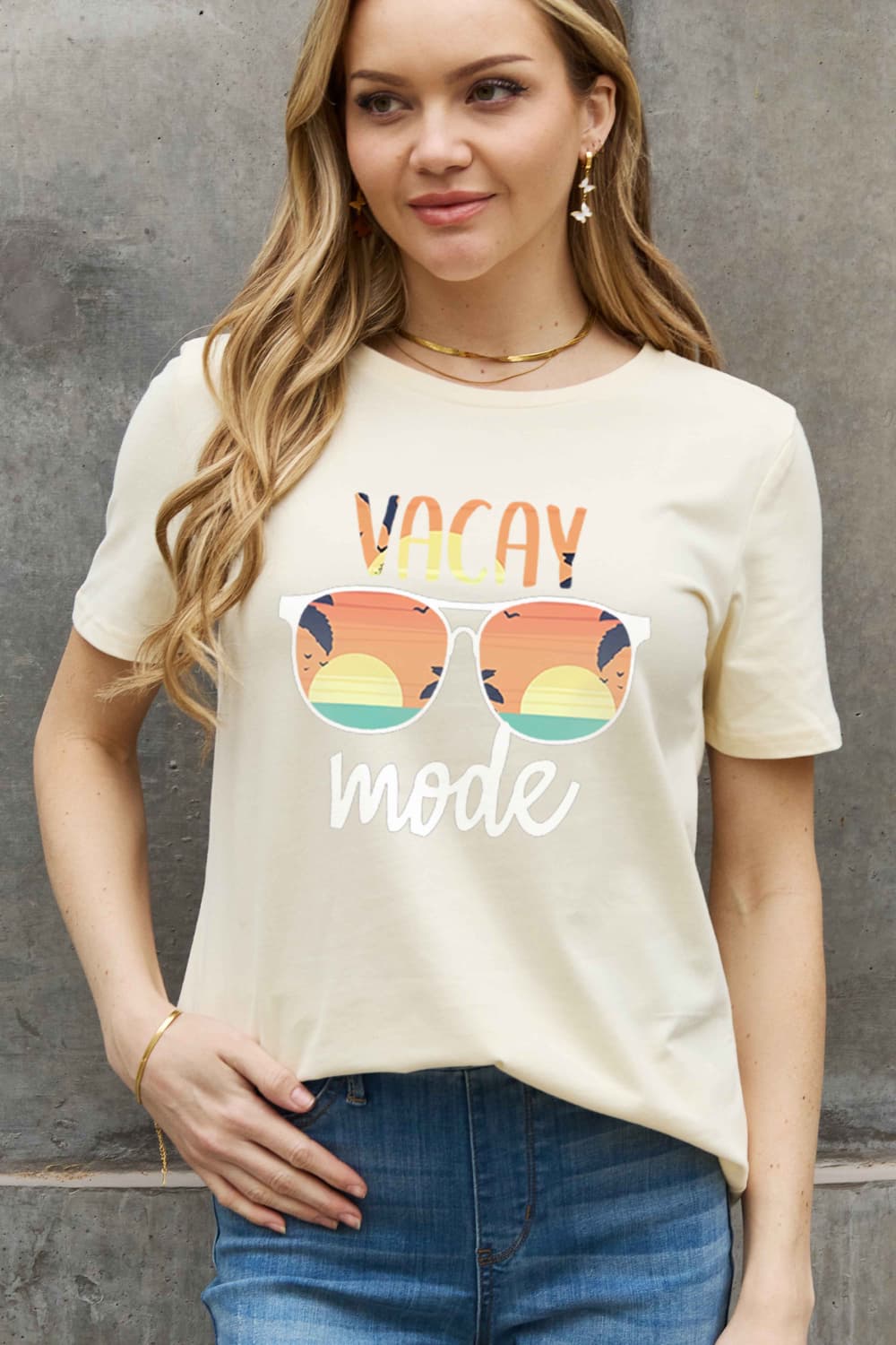 Simply Love Full Size VACAY MODE Graphic Cotton Tee BLUE ZONE PLANET