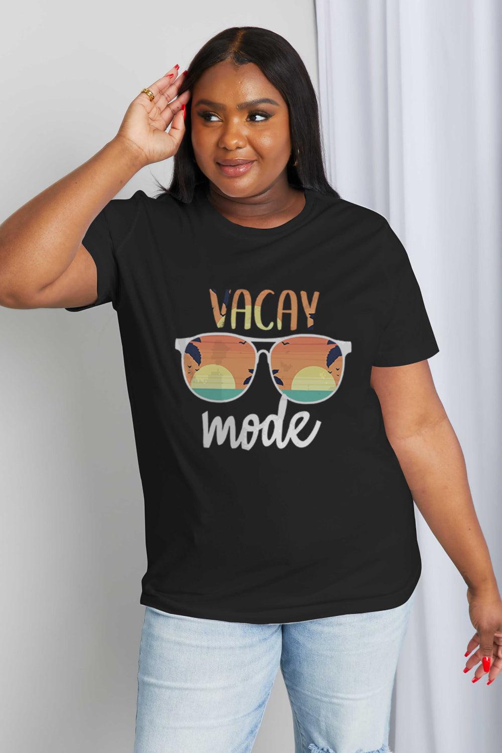 Simply Love Full Size VACAY MODE Graphic Cotton Tee BLUE ZONE PLANET