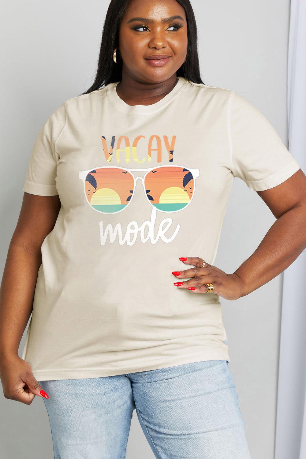 Simply Love Full Size VACAY MODE Graphic Cotton Tee BLUE ZONE PLANET