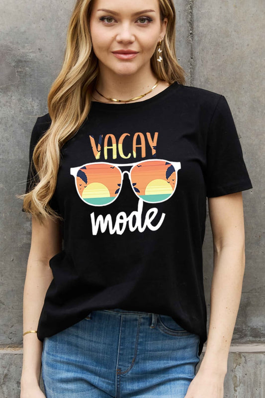 Simply Love Full Size VACAY MODE Graphic Cotton Tee BLUE ZONE PLANET