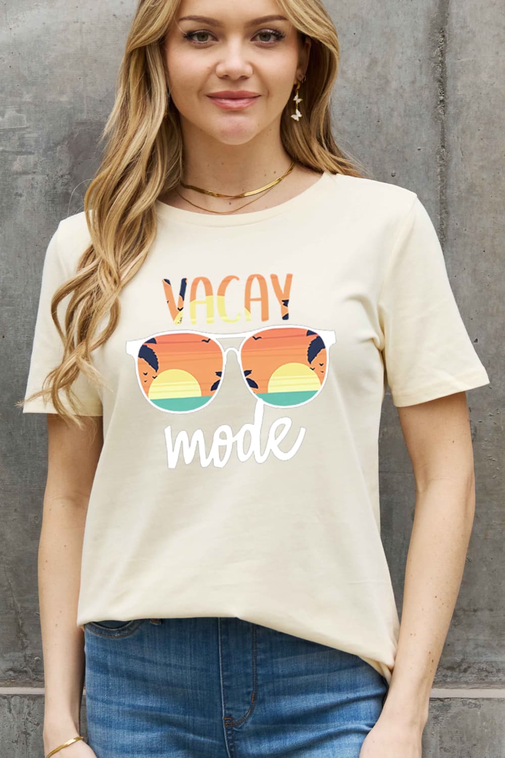 Simply Love Full Size VACAY MODE Graphic Cotton Tee BLUE ZONE PLANET