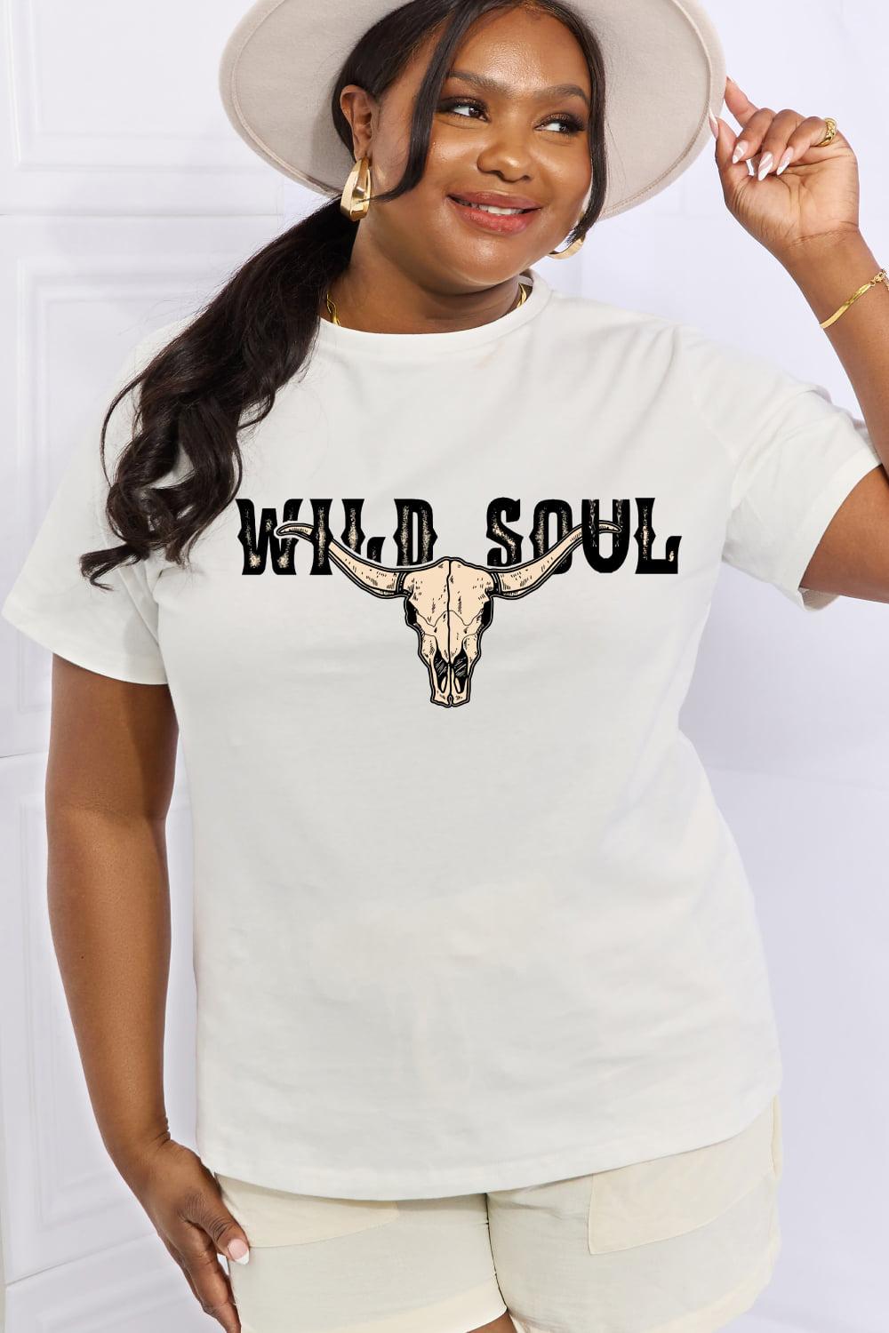 Simply Love Full Size WILD SOUL Graphic Cotton Tee BLUE ZONE PLANET