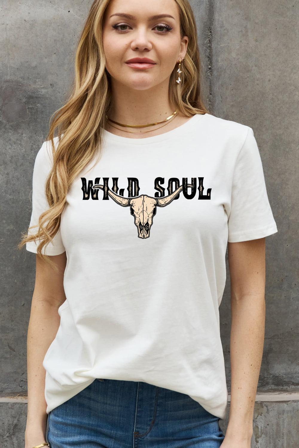 Simply Love Full Size WILD SOUL Graphic Cotton Tee BLUE ZONE PLANET