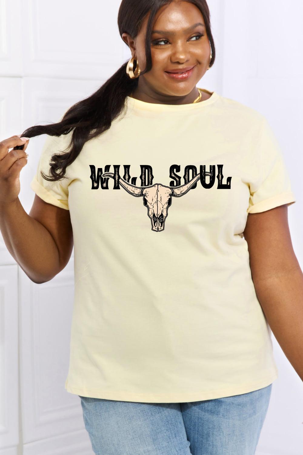 Simply Love Full Size WILD SOUL Graphic Cotton Tee BLUE ZONE PLANET