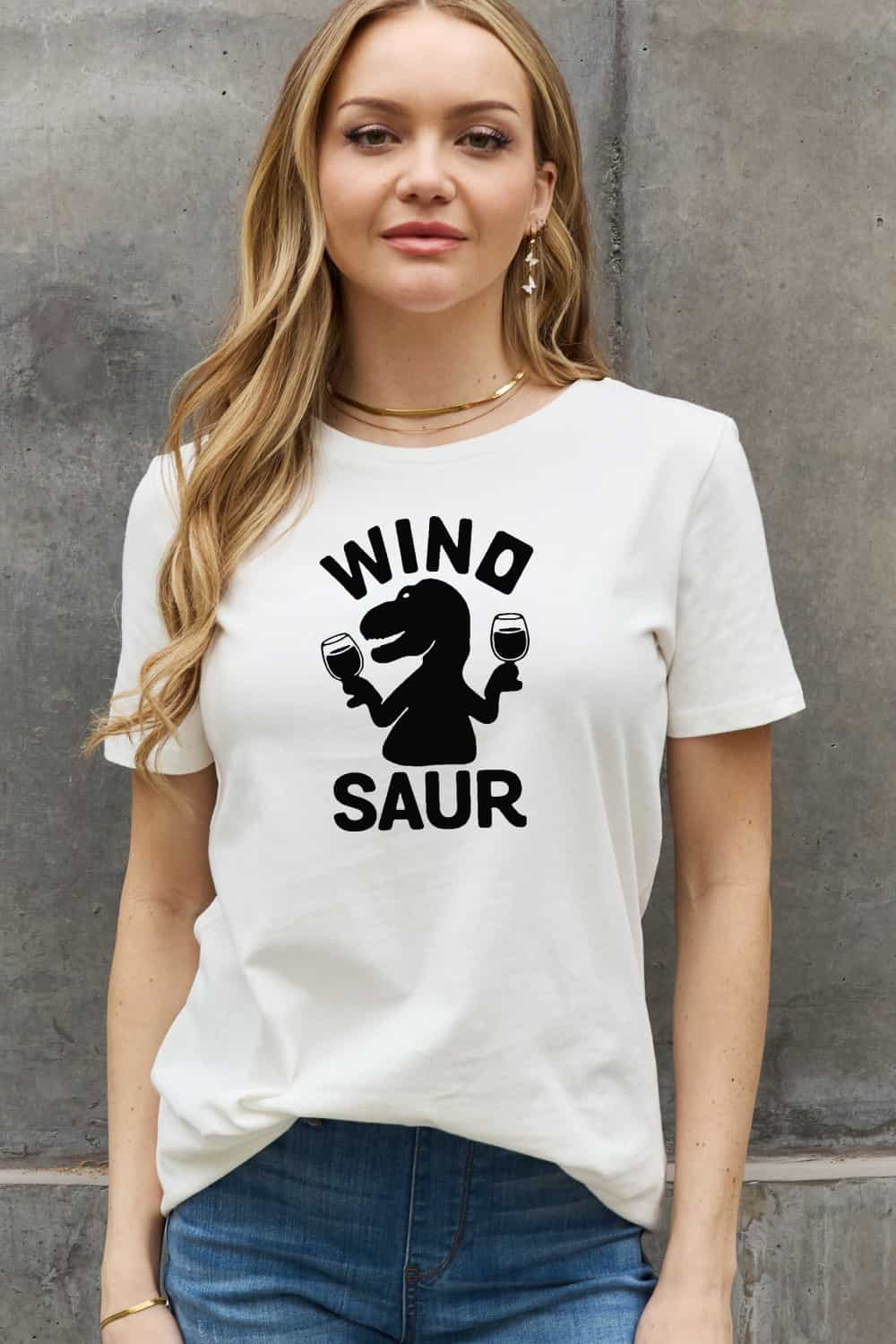 Simply Love Full Size WINOSAUR Graphic Cotton Tee BLUE ZONE PLANET