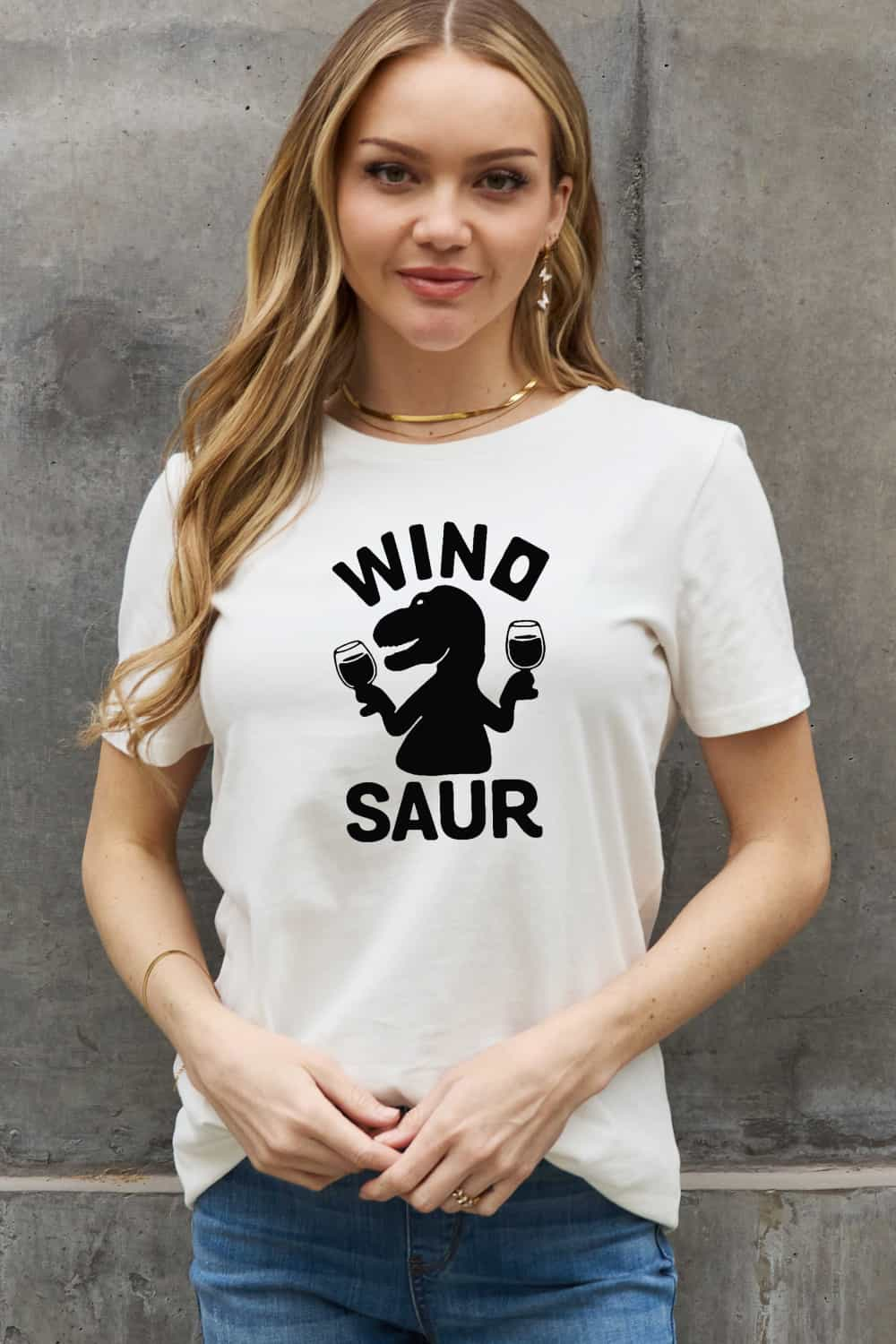 Simply Love Full Size WINOSAUR Graphic Cotton Tee BLUE ZONE PLANET