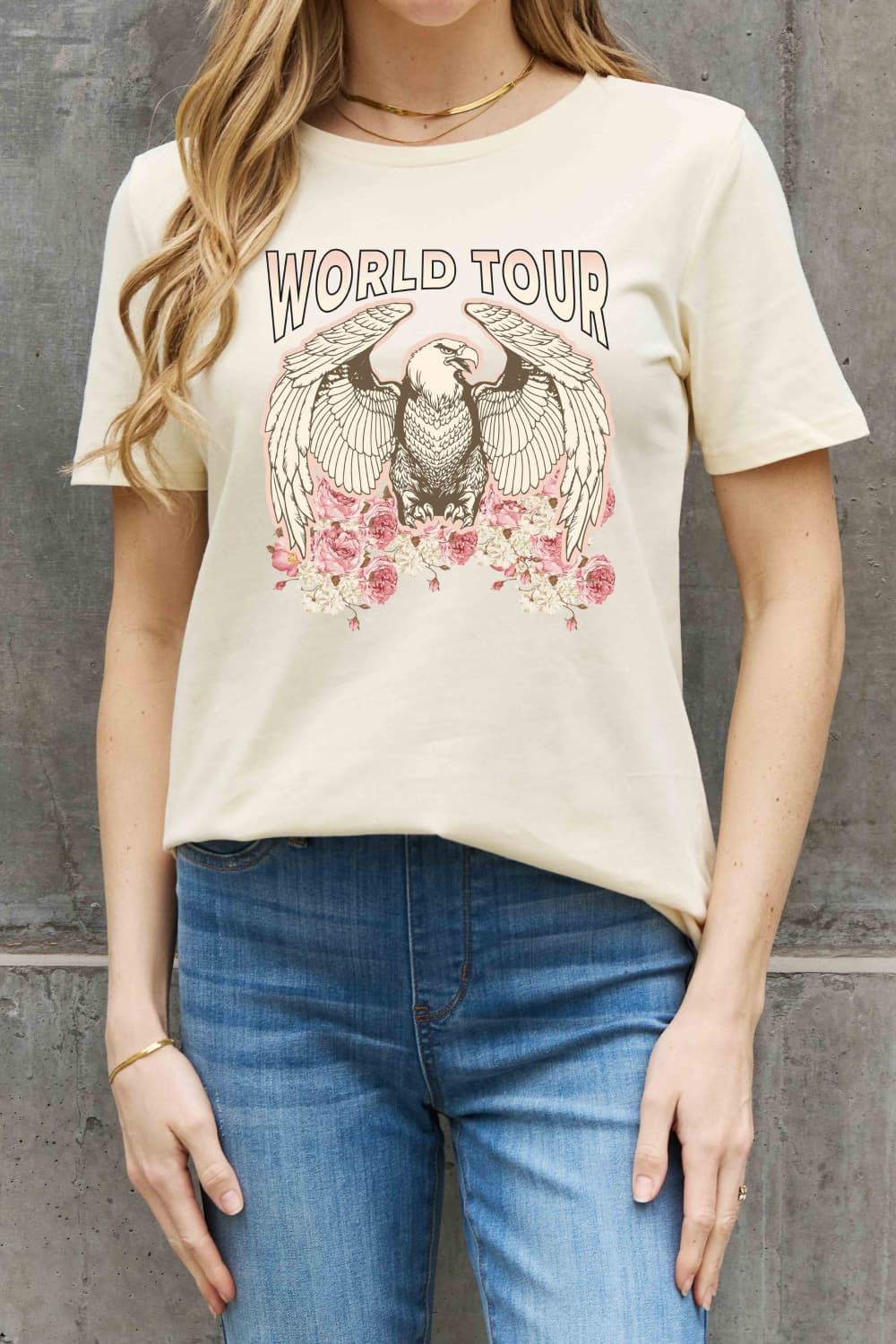 Simply Love Full Size WORLD TOUR Eagle Graphic Cotton Tee BLUE ZONE PLANET