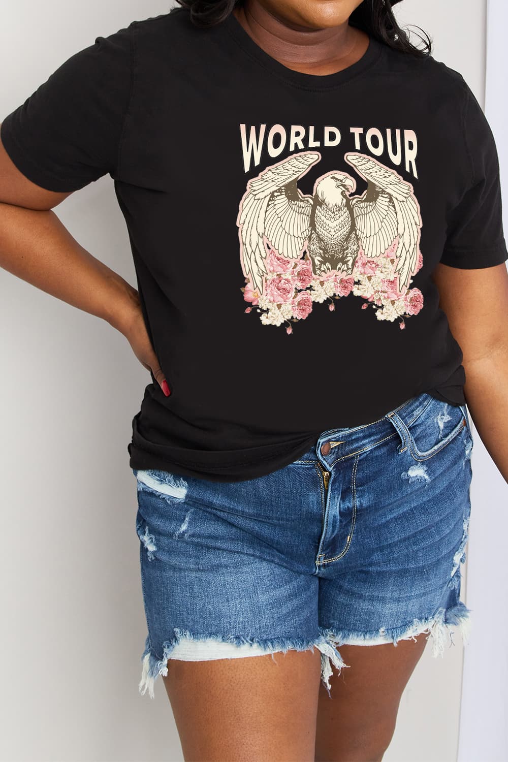 Simply Love Full Size WORLD TOUR Eagle Graphic Cotton Tee BLUE ZONE PLANET