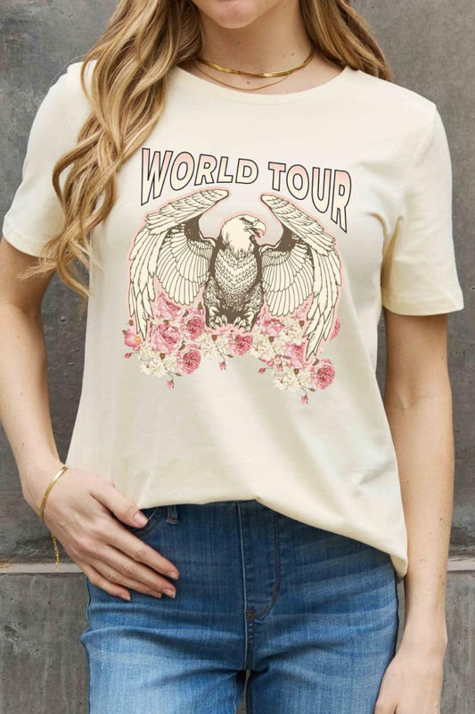 Simply Love Full Size WORLD TOUR Eagle Graphic Cotton Tee BLUE ZONE PLANET