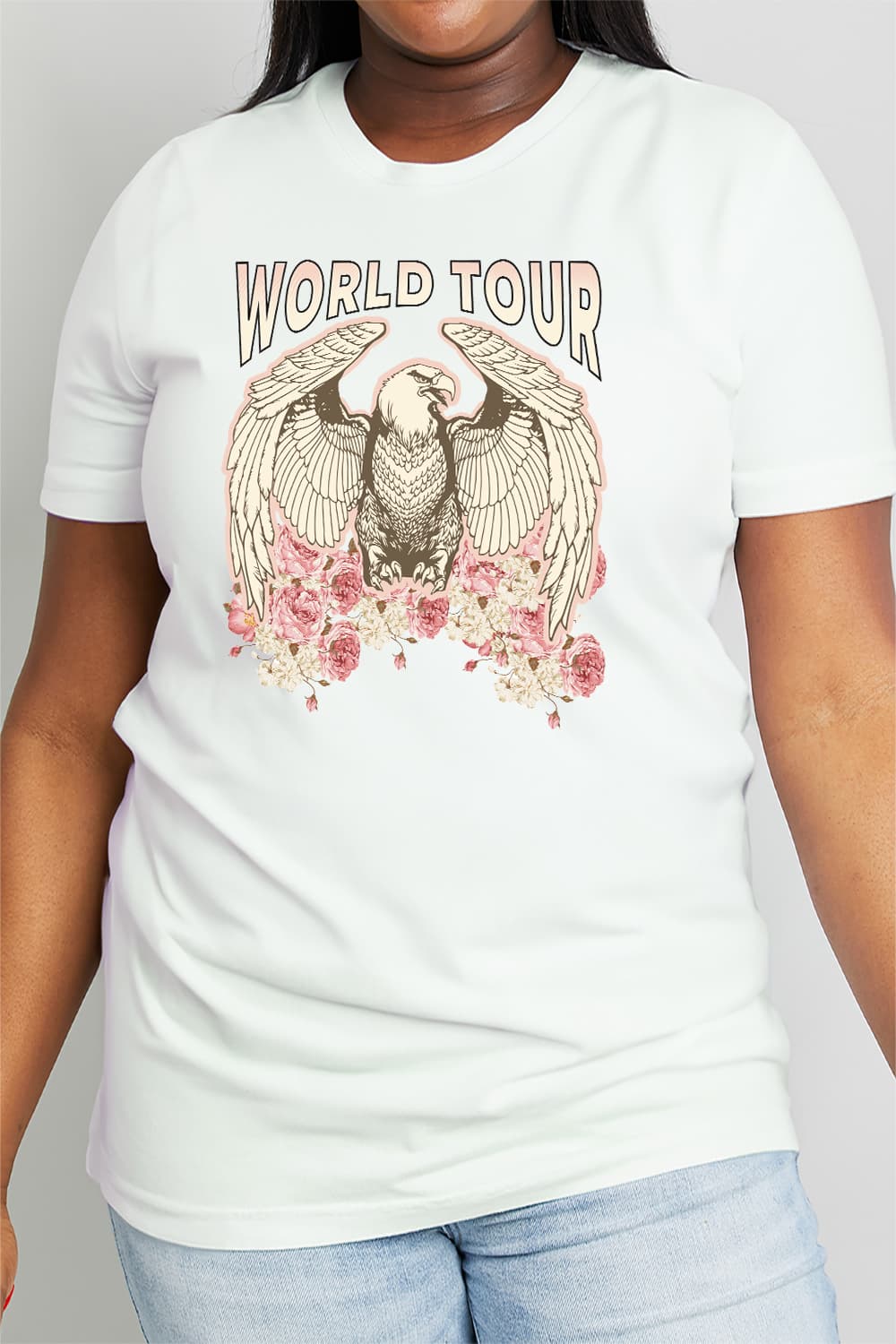 Simply Love Full Size WORLD TOUR Eagle Graphic Cotton Tee BLUE ZONE PLANET