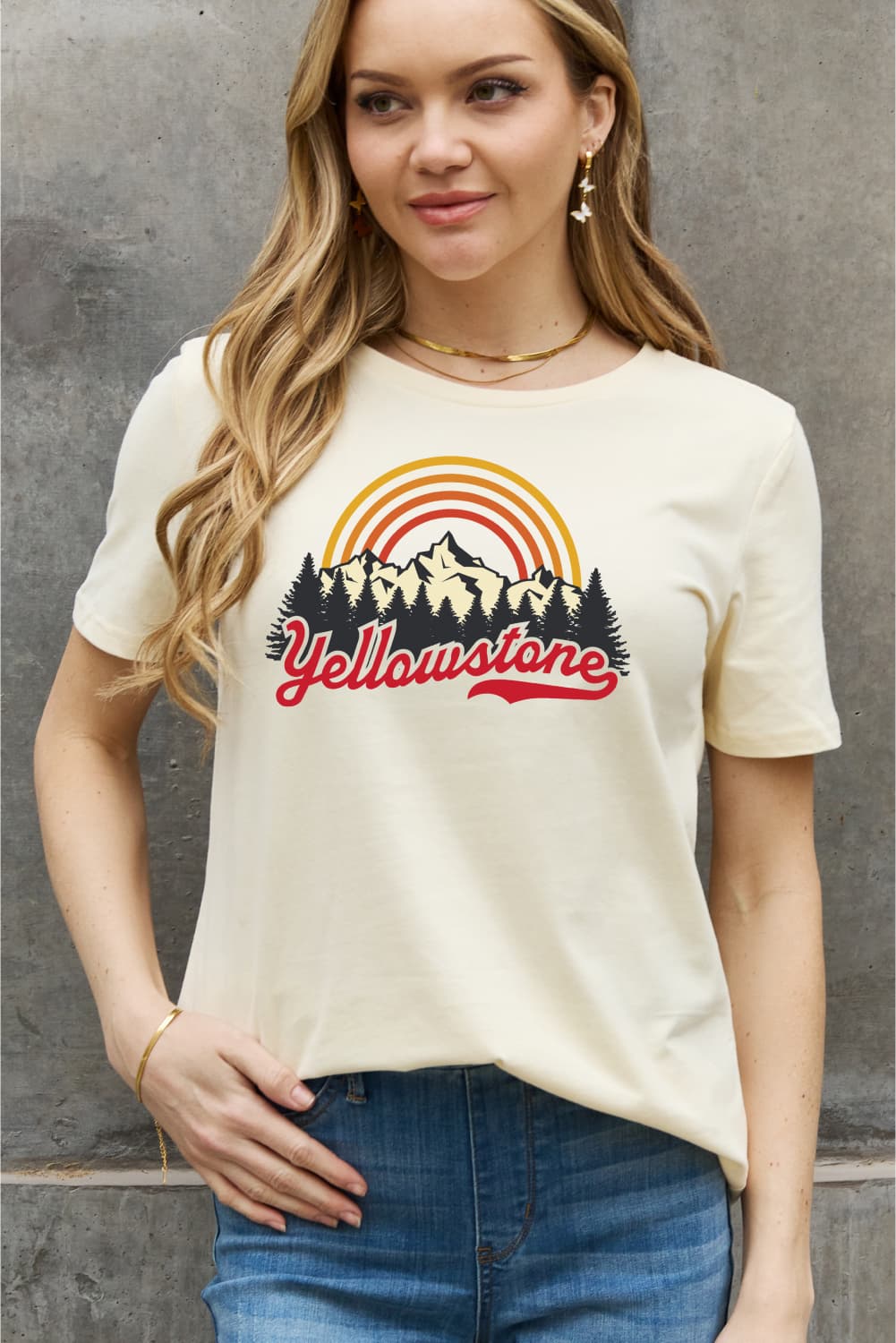 Simply Love Full Size YELLOWSTONE Graphic Cotton Tee BLUE ZONE PLANET