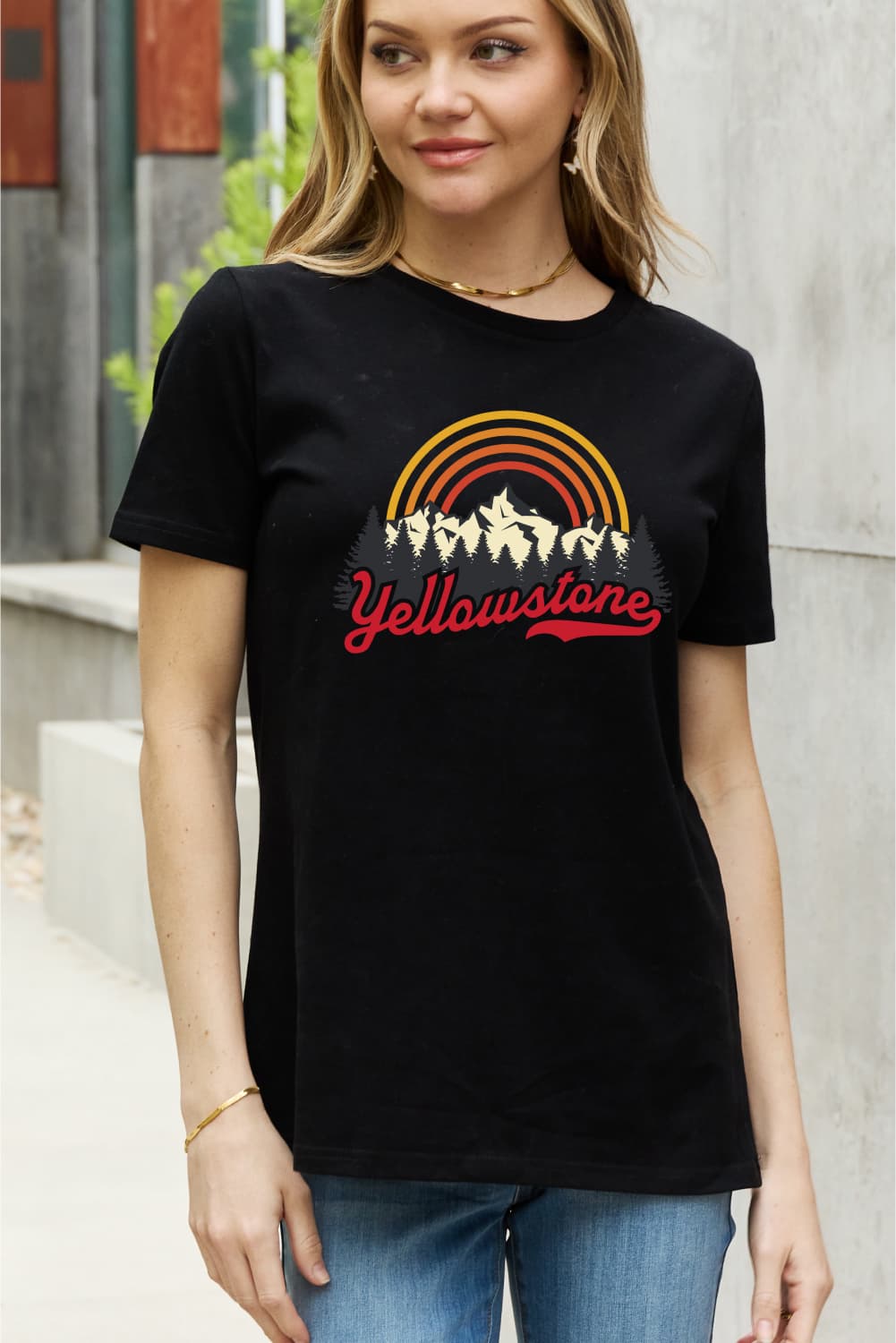 Simply Love Full Size YELLOWSTONE Graphic Cotton Tee BLUE ZONE PLANET