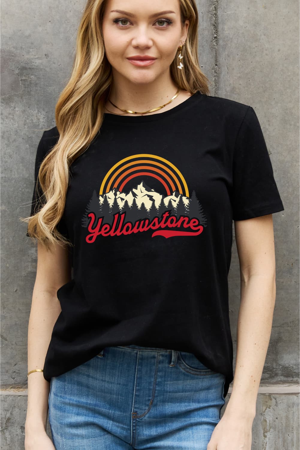 Simply Love Full Size YELLOWSTONE Graphic Cotton Tee BLUE ZONE PLANET