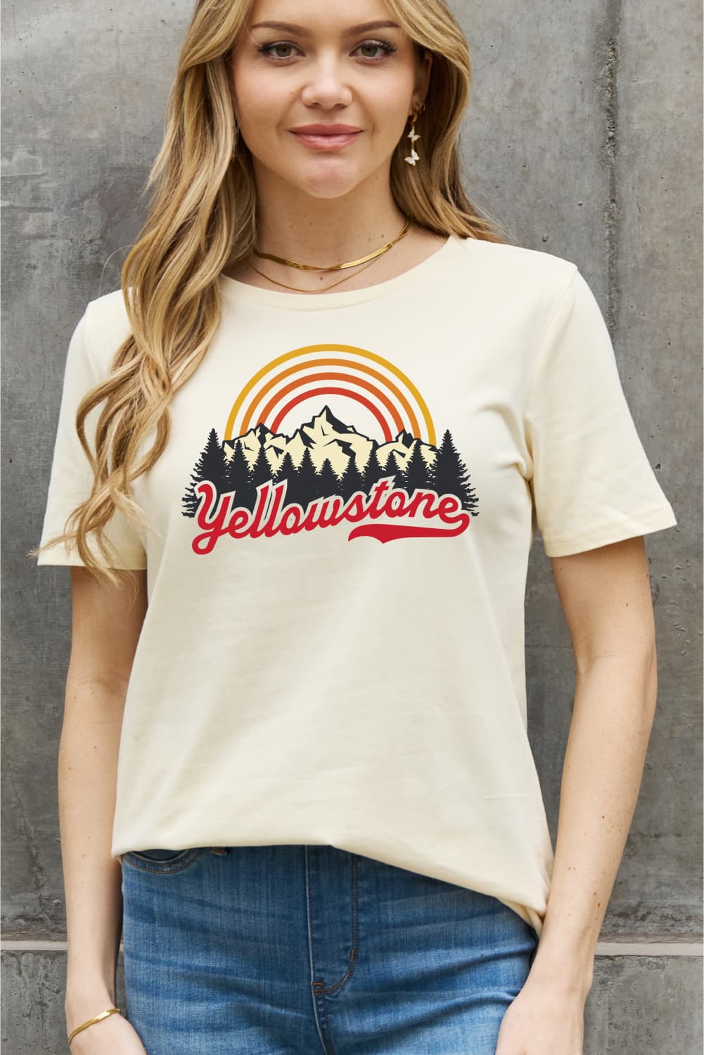 Simply Love Full Size YELLOWSTONE Graphic Cotton Tee BLUE ZONE PLANET